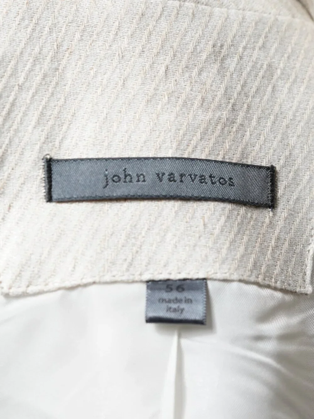John Varvatos Made in Italy Ivory Herringbone Shawl Collar Blazer Jacket EU 56 X